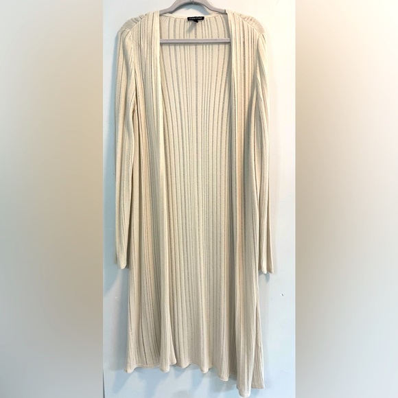 Eileen Fisher, Large, women’s cream color loose knit open front duster cardigan - Picture 1 of 6